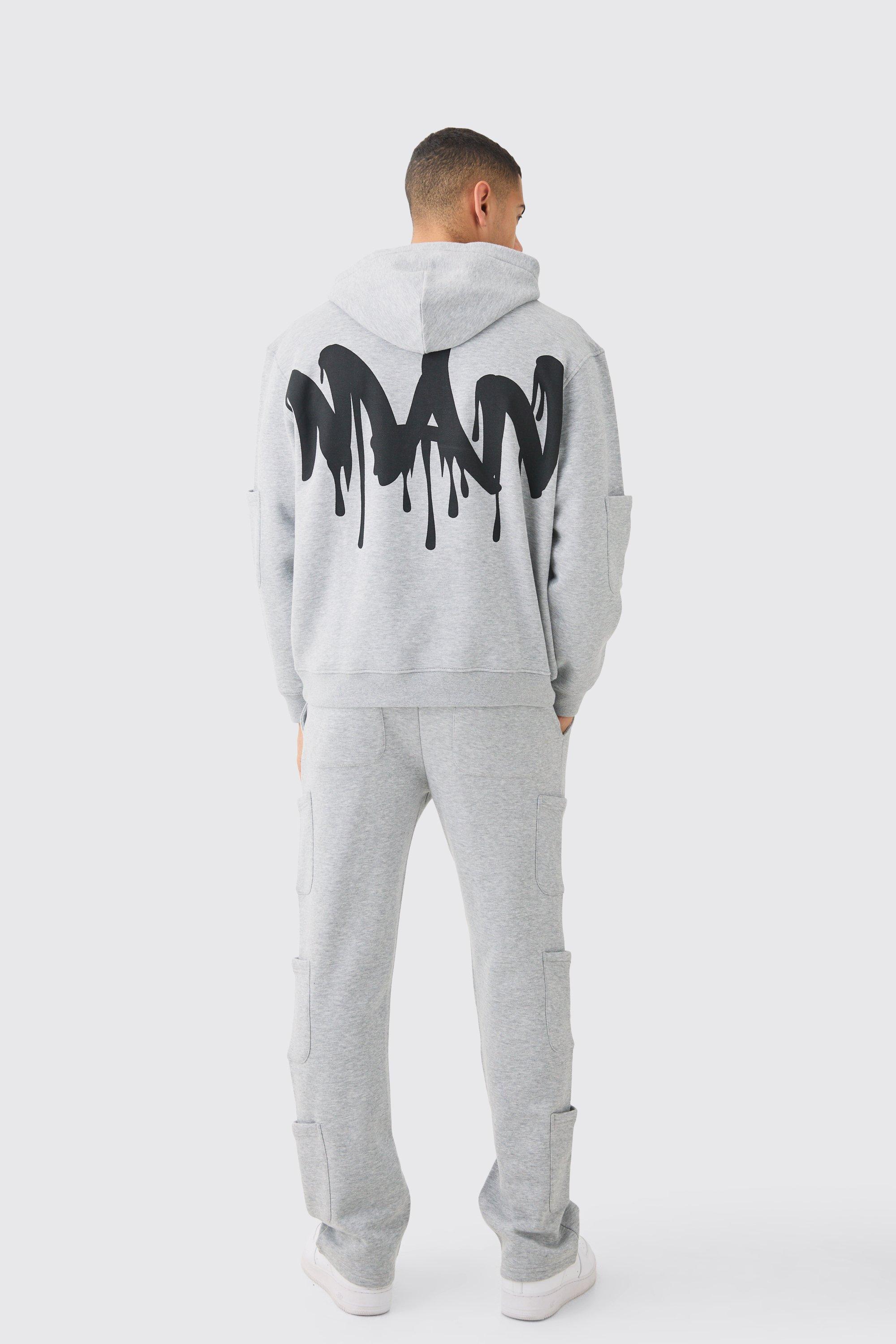 Oversized Man Drip Multi Pocket Hooded Tracksuit | boohoo